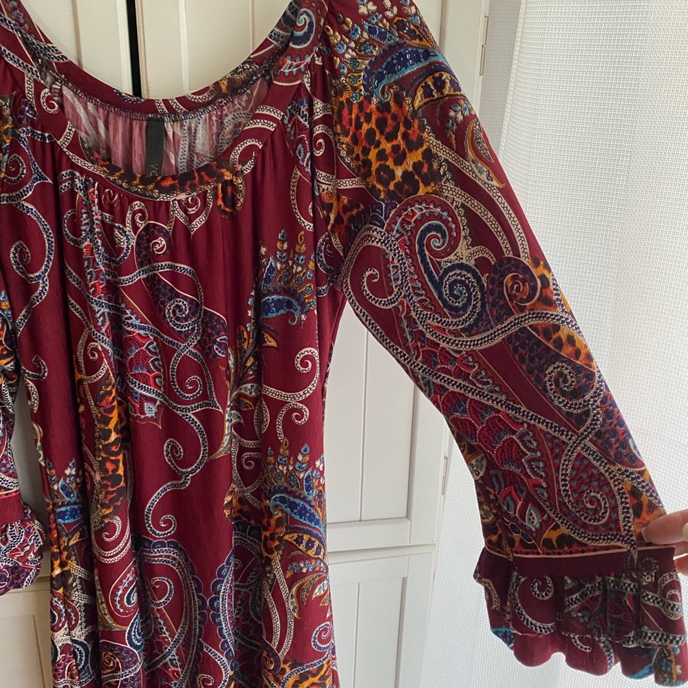 Voll Style Long Sleeve Boho Dress/Tunic Burgundy and Multicolor - Picture 2 of 3